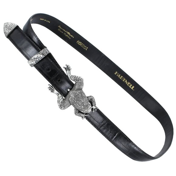 Hartnell Ladies Vintage Frog Belt Genuine Black Leather Alligator Grain USA Made